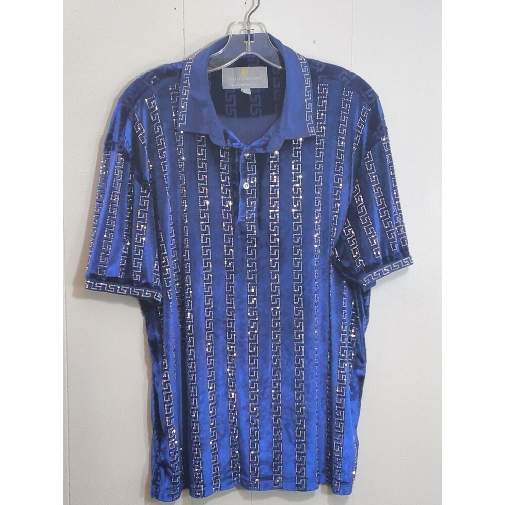 SUSLO COUTURE Mens Size L Button Up Shirt Short Sleeve SLIM FIT